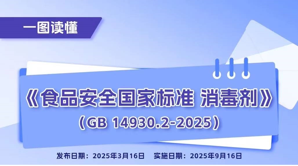 《食品安全國(guó)家標(biāo)準(zhǔn) 消毒劑》新版標(biāo)準(zhǔn)2025年9月實(shí)施